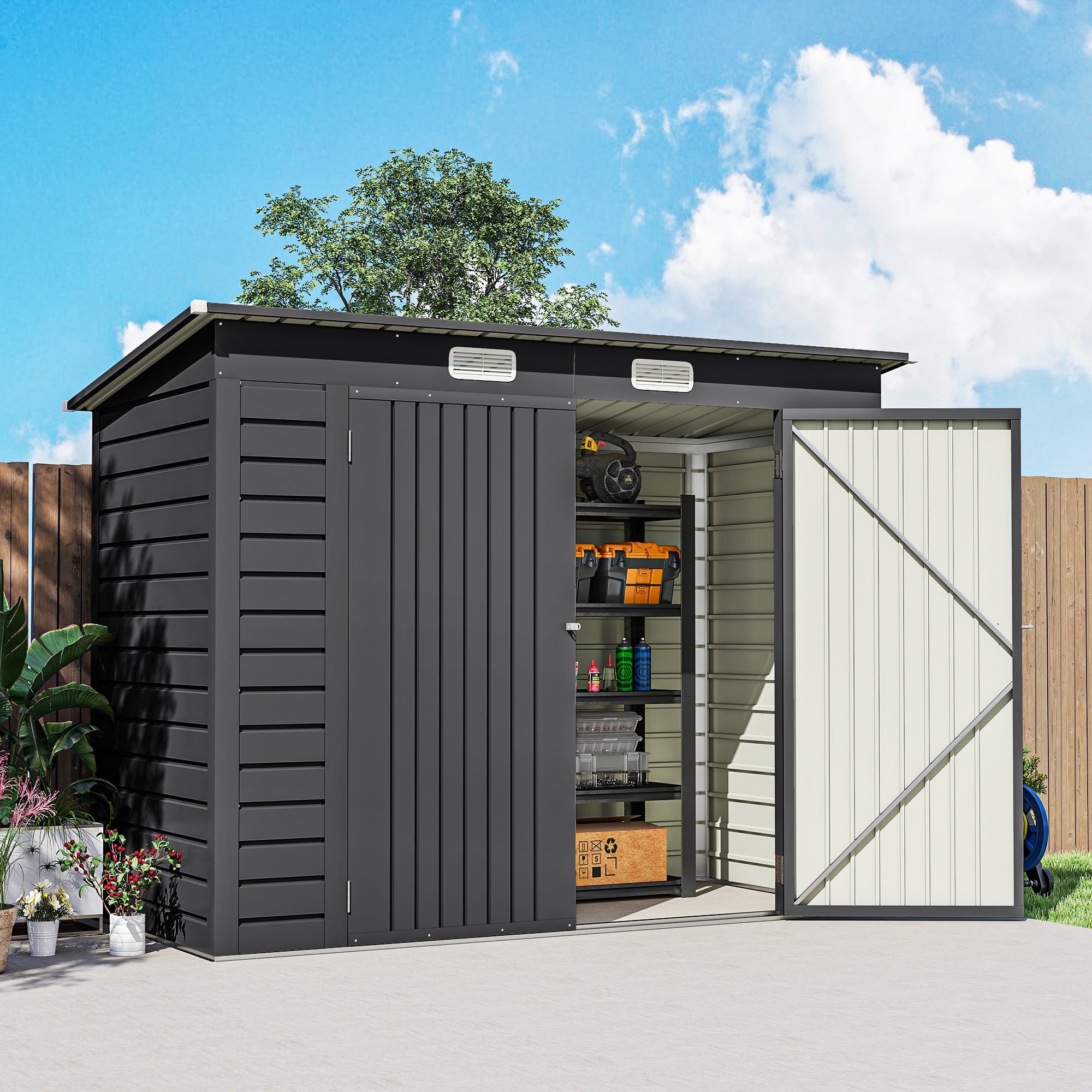 3.7 x 7.9ft Galvanised Steel Shed, with Latched Door and Padlock