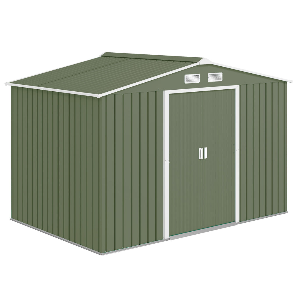 9 x 6ft Metal Garden Shed, Outdoor Storage Tool House with Ventilation Slots, Foundation Kit and Lockable Double Doors Outsunny