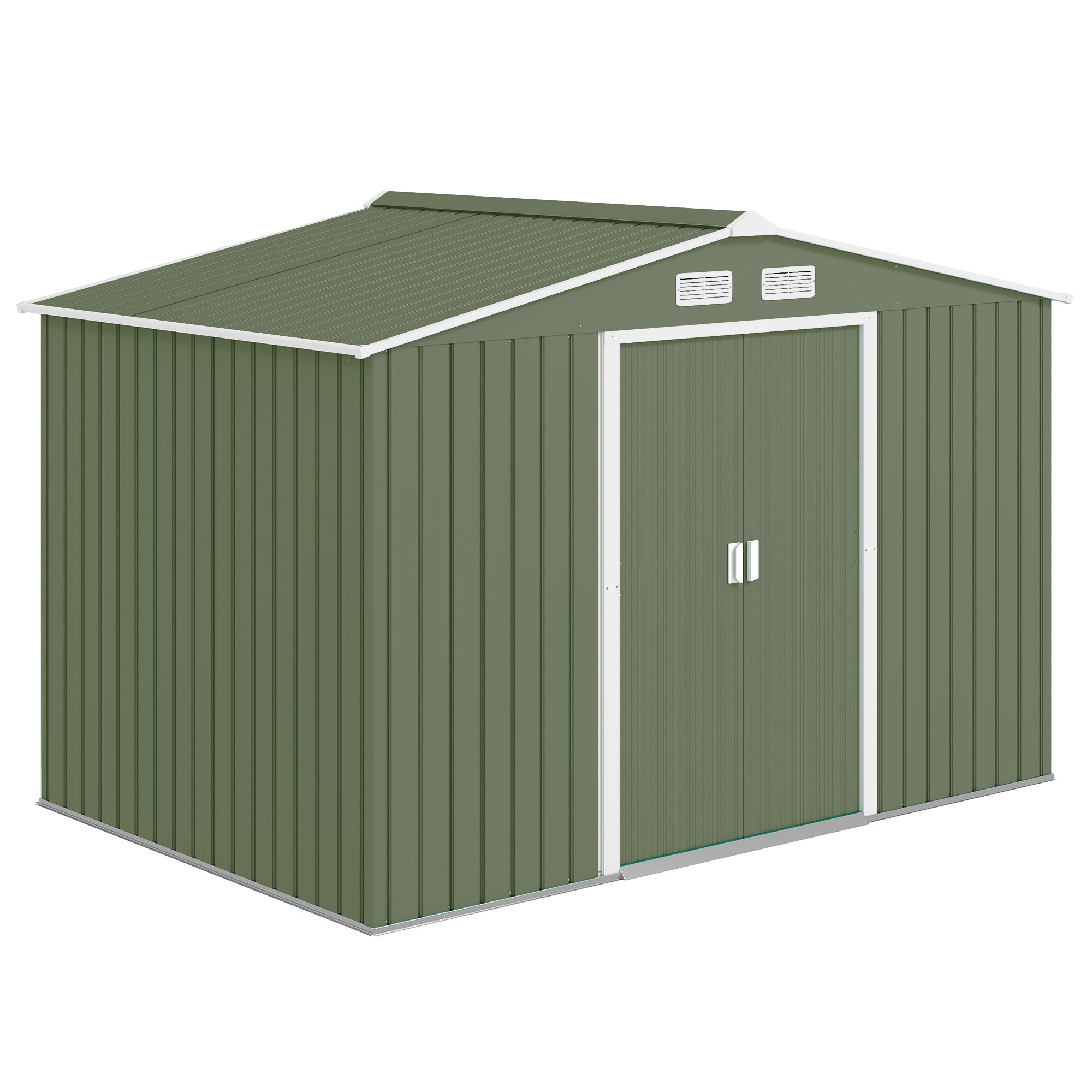 9 x 6ft Metal Garden Shed, Outdoor Storage Tool House with Ventilation Slots, Foundation Kit and Lockable Double Doors Outsunny