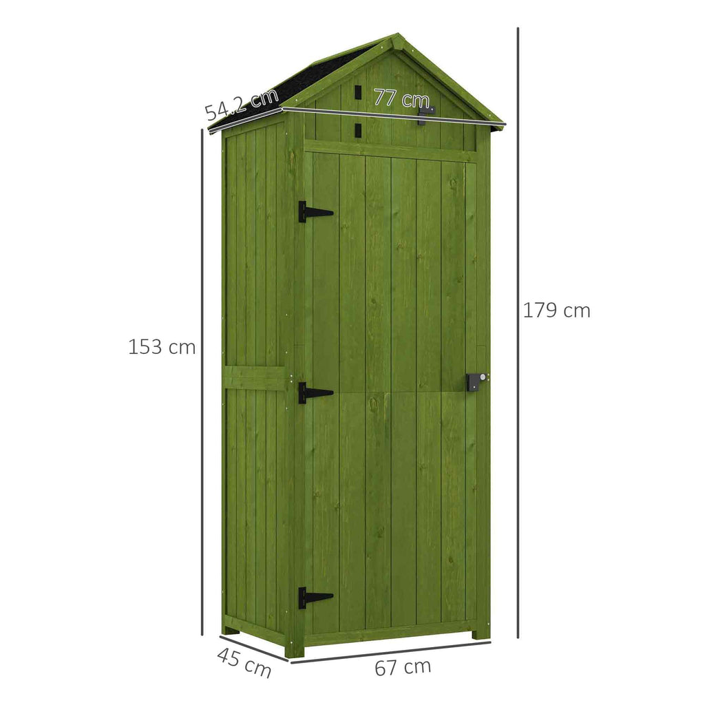 Small Shed, Tall Slim Wooden Garden Shed with 3 Removable Shelves and Roof Hatch, Compact Outdoor Tool Storage Cabinet with Asphalt Roof and Door Latch, 77 x 54.2 x 179 cm Outsunny