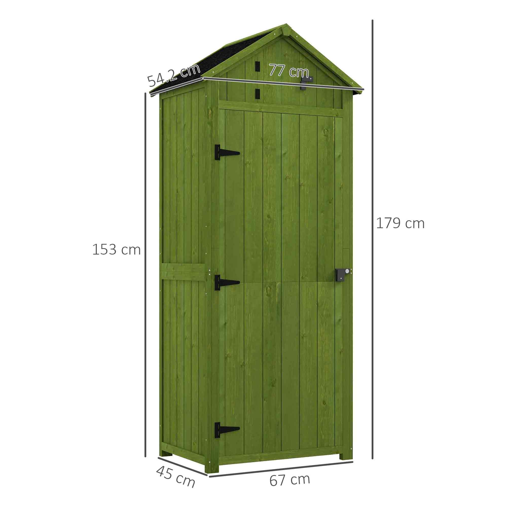 Small Shed, Tall Slim Wooden Garden Shed with 3 Removable Shelves and Roof Hatch, Compact Outdoor Tool Storage Cabinet with Asphalt Roof and Door Latch, 77 x 54.2 x 179 cm Outsunny