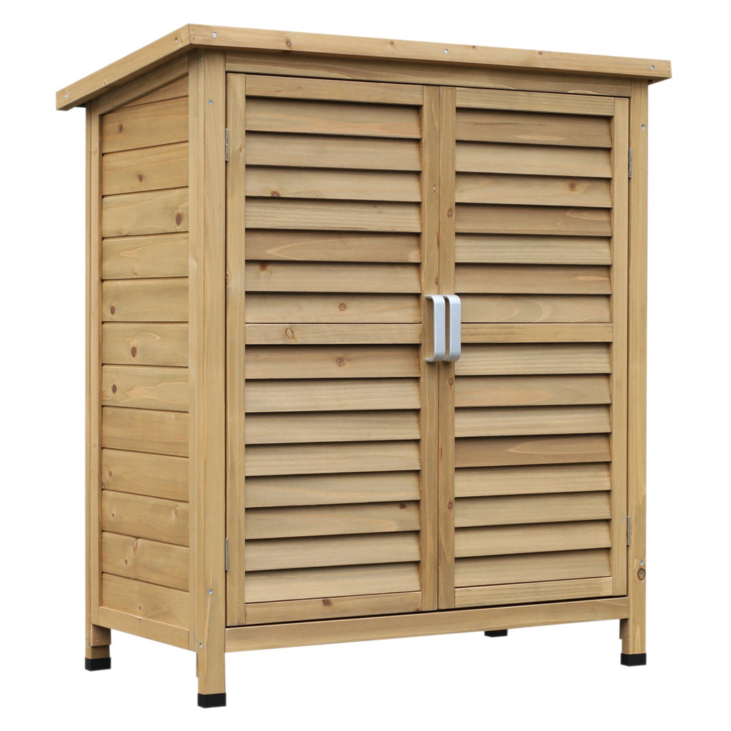 Garden Shed Wooden Garden Storage Shed 2 Door Unit Solid Fir Wood Garage Tool Organisation Cabinet, 87L x 46.5W x 96.5Hcm, Natural Outsunny