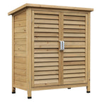 Garden Shed Wooden Garden Storage Shed 2 Door Unit Solid Fir Wood Garage Tool Organisation Cabinet, 87L x 46.5W x 96.5Hcm, Natural Outsunny