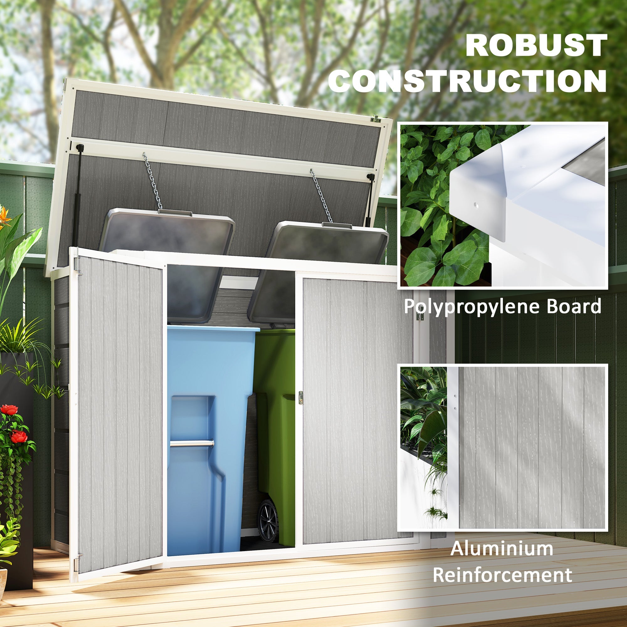4.7 x 2.5FT Garden Shed, Lockable Outdoor Storage with Openable Lid, Small Shed for 2 Trash Cans, Tools, Patio Outsunny