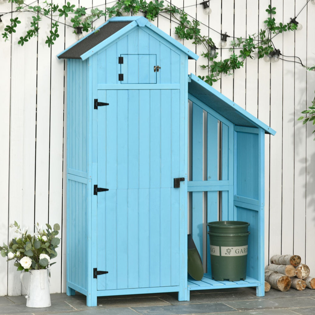 Wooden Shed, Garden Storage Cabinet with Log Store, Waterproof Asphalt Roof and Lockable Door, Narrow Tool Organizer, 130 x 55 x 180 cm Outsunny