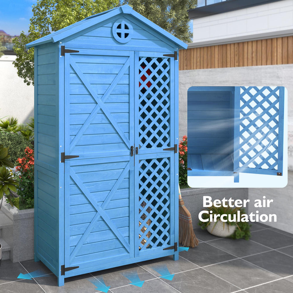 Outdoor Wooden Storage Shed with Ventilation Slots, Weatherproof Roof, Fir Wood Tool House for Garden, Backyard, 90L x 56.5W x 175.5H cm AU Store