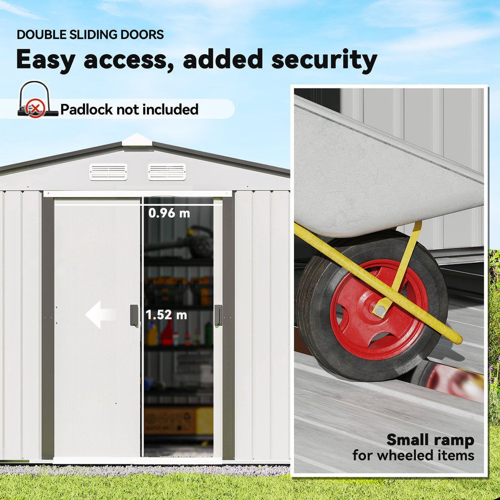 Metal Bike Shed, Mobility Scooter Shed House with Foundation Kit, Ventilation, Doors, 9 x 6FT, Silver Outsunny