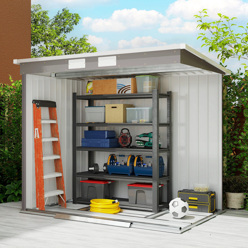 7 x 4 Garden Shed, Galvanised Steel, Metal Lean-to Tool Shed with Foundation Kit Outsunny