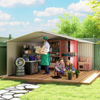 13 x 11ft Large Garden Shed, Mental Garden Storage Shed with Foundation Kit Ventilation & Doors