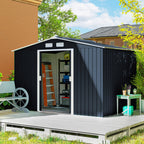 9 x 6ft Metal Bicycle Shed, Outdoor Storage Tool House with Ventilation Slots, Foundation Kit and Lockable Double Doors Outsunny