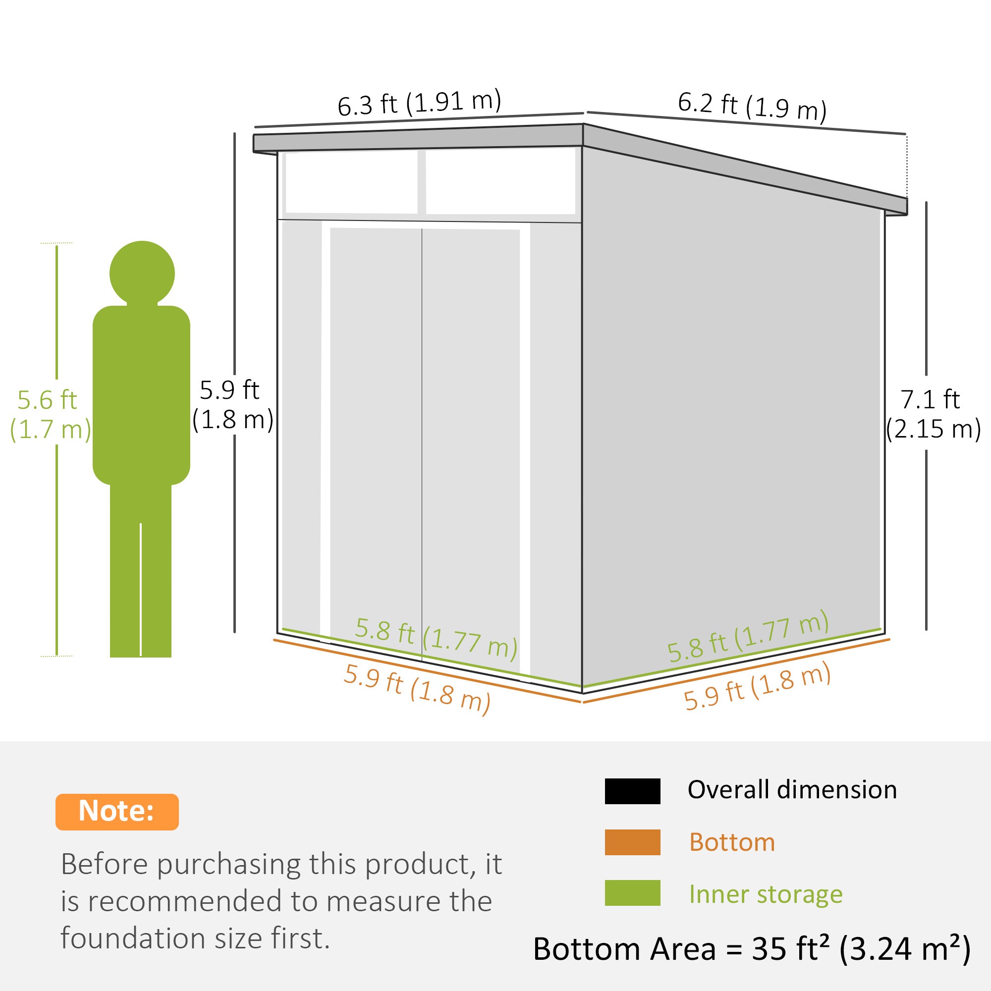 6 x 6ft Outdoor Storage Shed, Plastic Garden Shed with Windows and Air Vents, Outdoor Resin Tool Shed with Latch Doors for Garden, Deck Outsunny