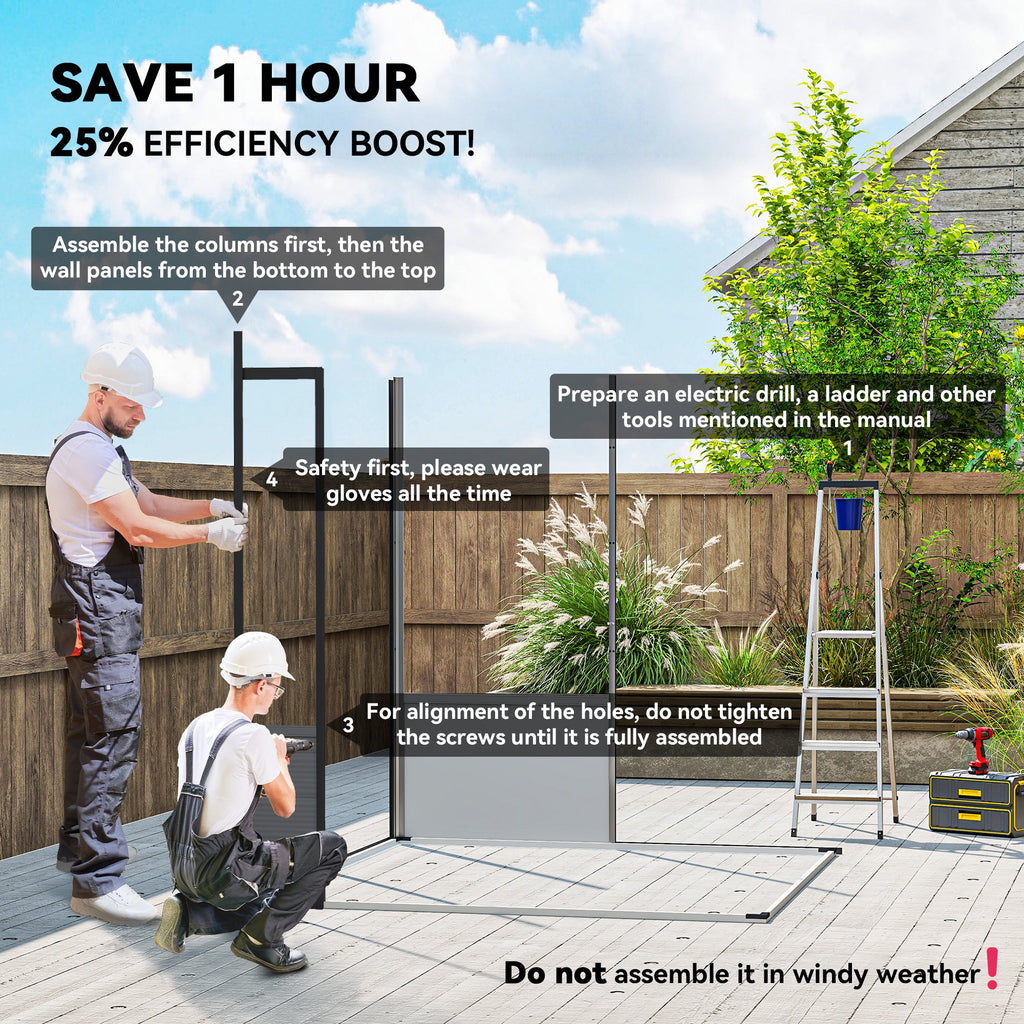 6 x 6ft Outdoor Storage Shed, Plastic Garden Shed with Windows and Air Vents, Outdoor Resin Tool Shed with Latch Doors for Garden, Deck Outsunny