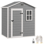 6 x 4ft Garden Shed, Plastic Shed with Floor, Window, Lockable Door and Vents, Wood Effect Resin Tool Shed for Outdoor, Grey Outsunny