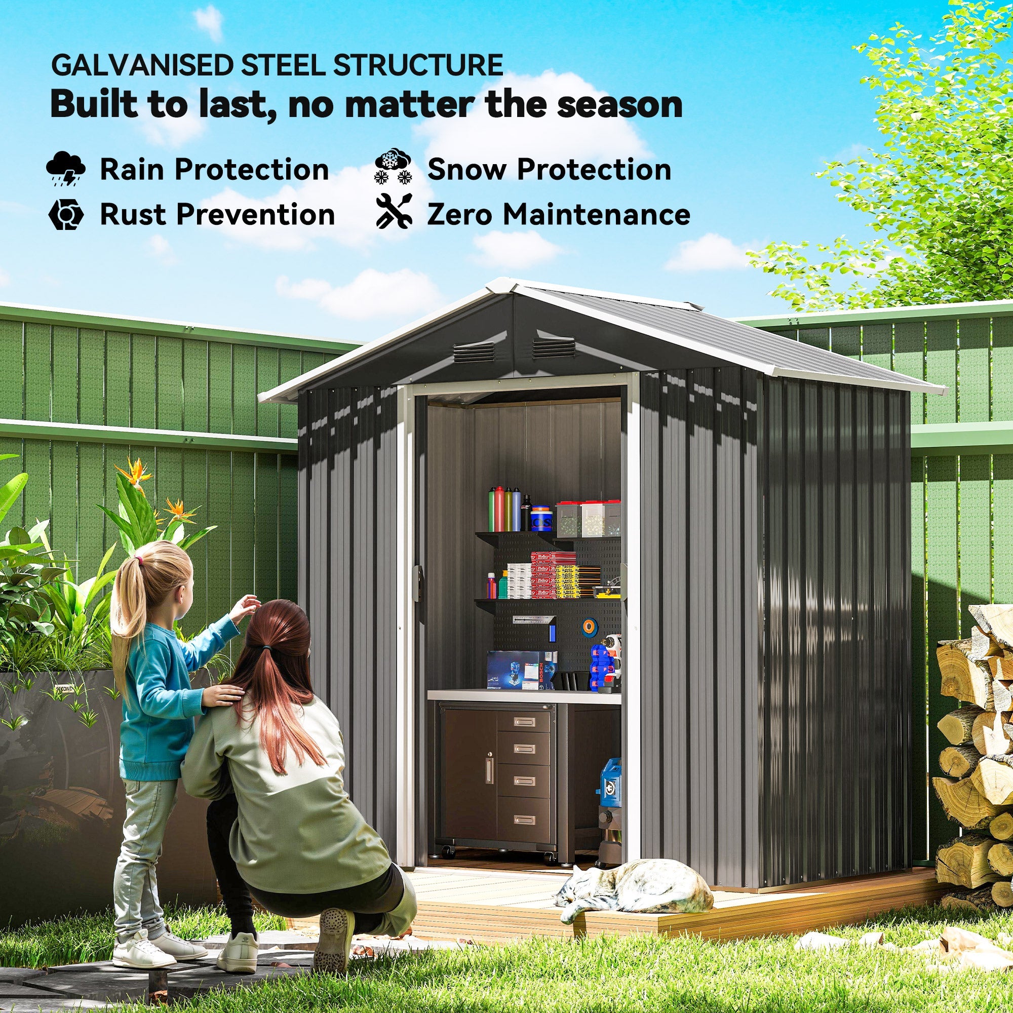 6.5x3.5ft Metal Garden Storage Shed for Outdoor Tool Storage with Double Sliding Doors and 4 Vents Outsunny