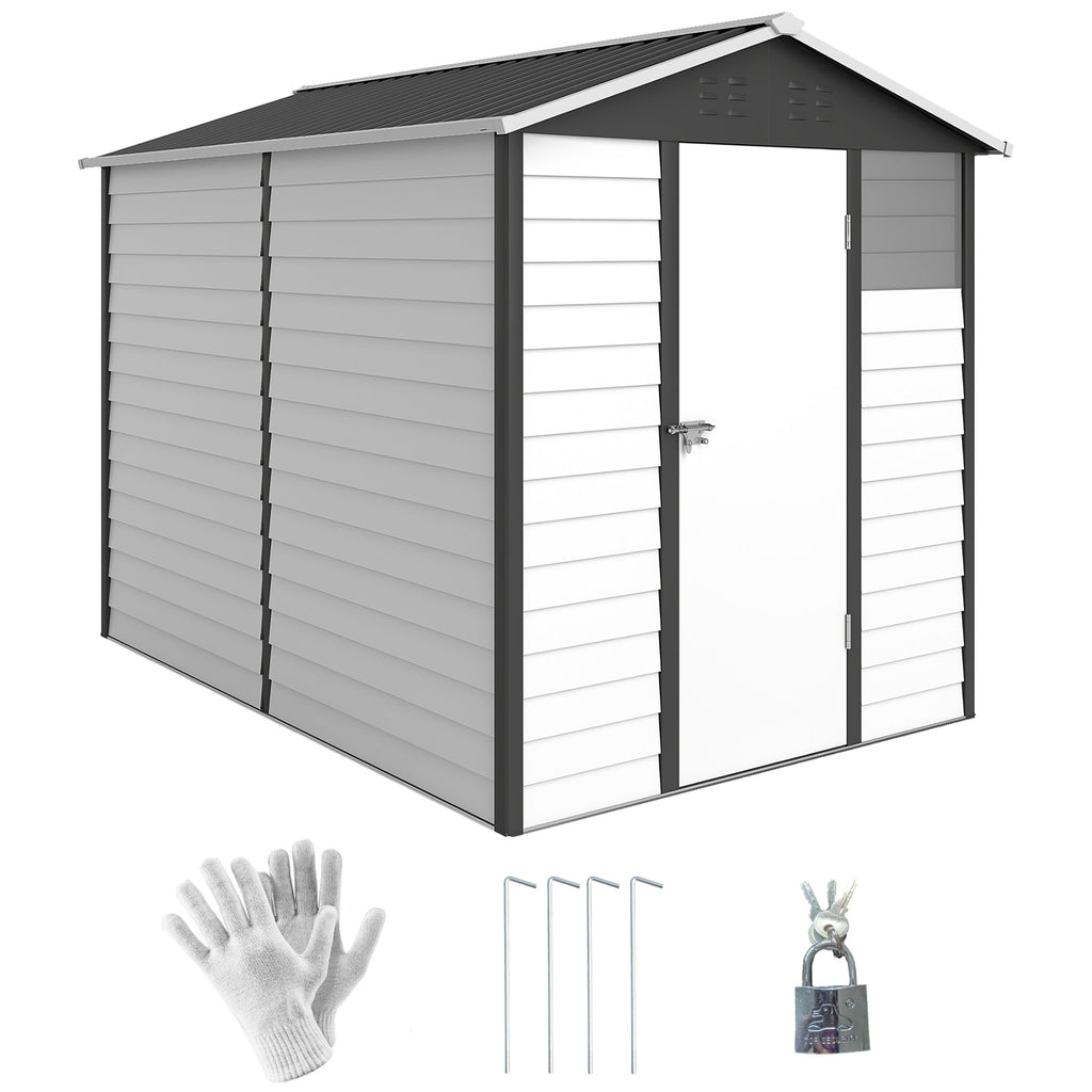 9x 6FT Metal Outdoor Garden Shed, Galvanised Tool Storage Shed w/ Sloped Roof, Lockable Door for Patio Lawn, Dark Grey Outsunny
