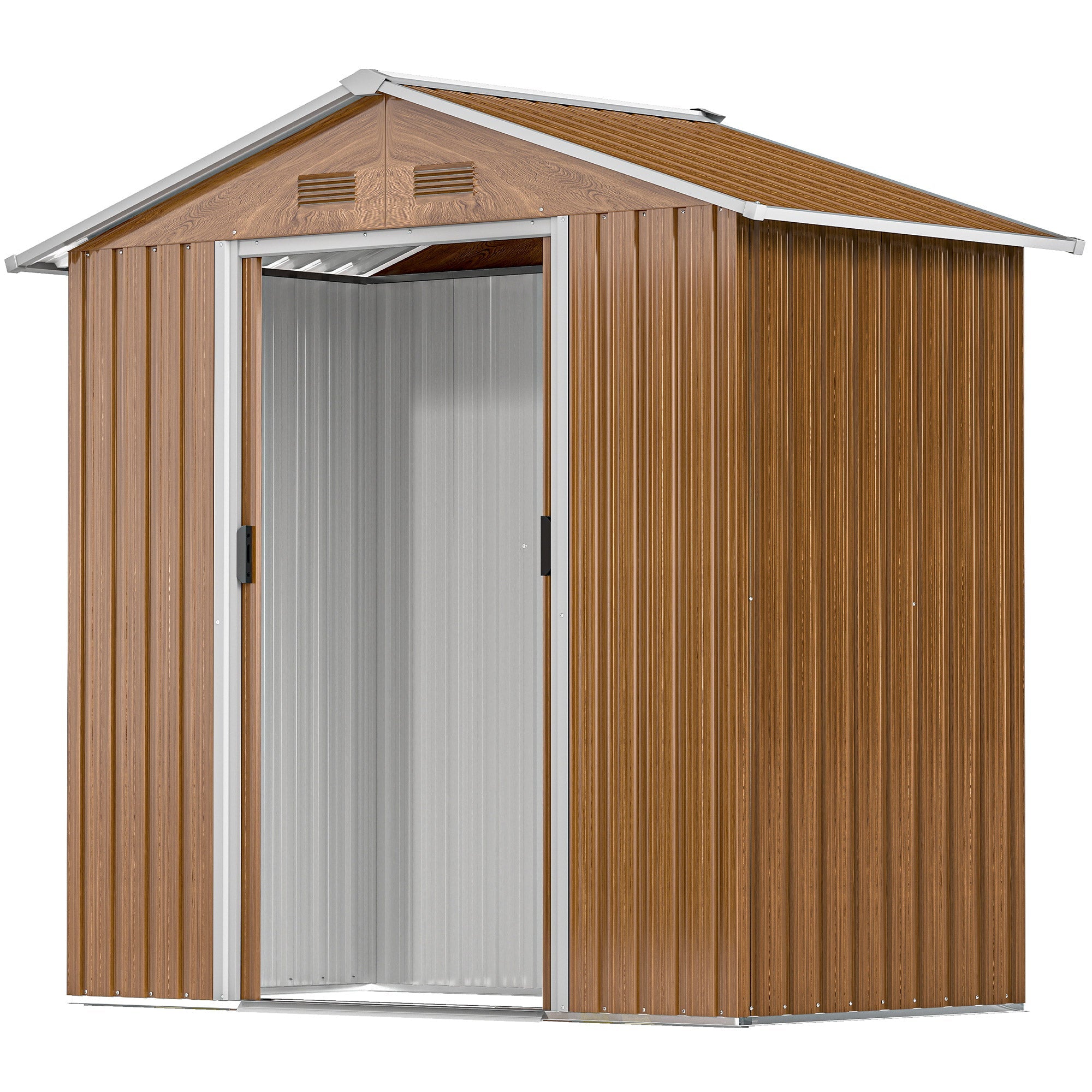 6.5 x 3.5ft Metal Garden Storage Shed - Brown Wood Effect Outsunny