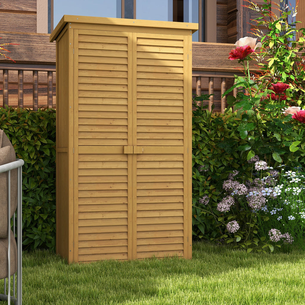 Wooden Garden Storage Shed, Compact Utility Sentry Unit, 3-Tier Shelves Tool Cabinet Organizer with Asphalt Roof and Shutter Design, 87cm x 47cm x 160cm Outsunny