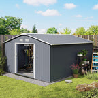 13 x 11ft Metal Garden Shed, Outdoor Storage Tool House with Ventilation Slots, Foundation Kit and Lockable Double Doors