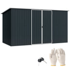 11 x 5.6ft Galvanised Steel Garden Shed, Metal Shed, Garden Storage Shed with Lockable Doors and Gloves for Outdoor Patio, Garden, Grey