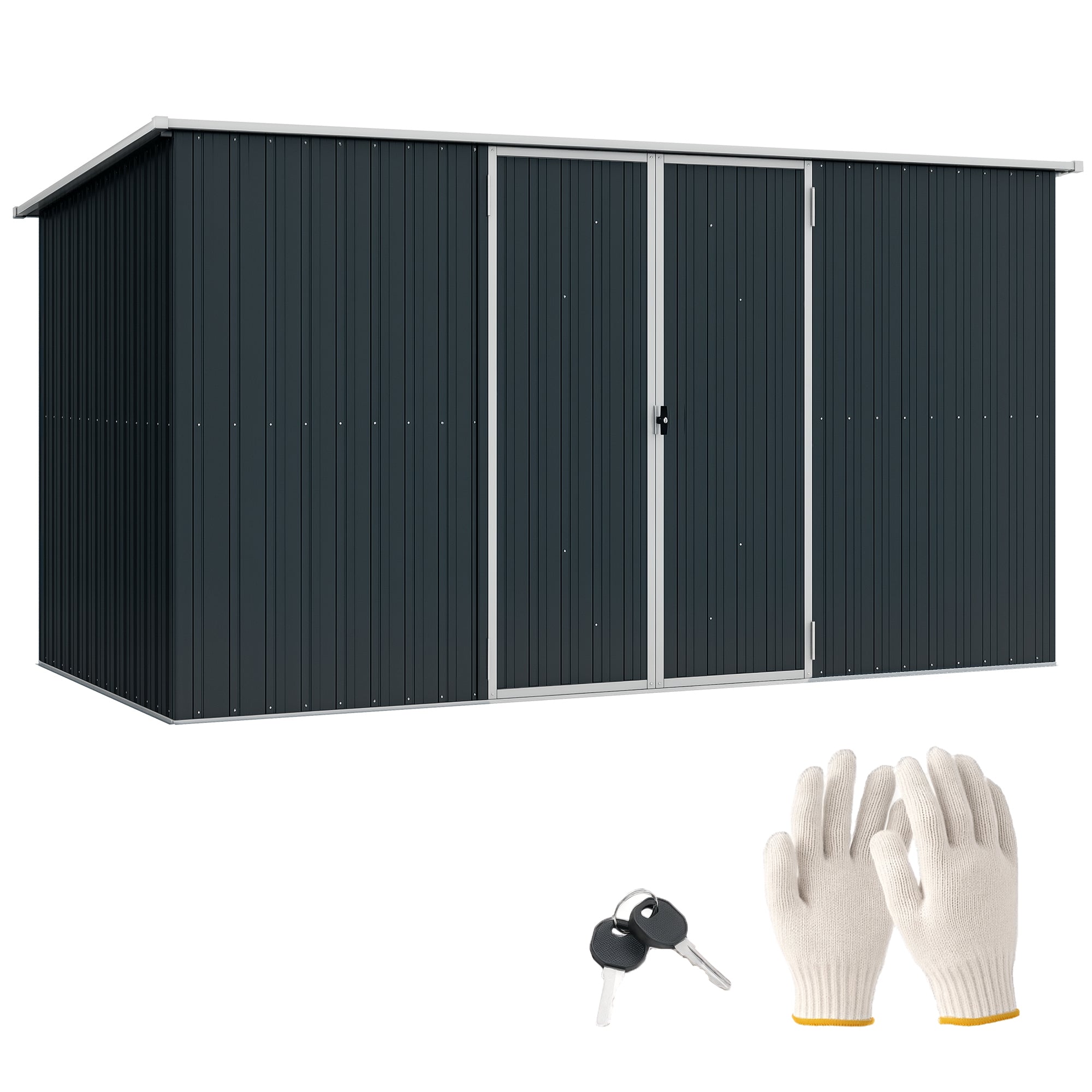 11 x 5.6ft Galvanised Steel Garden Shed, Metal Shed, Garden Storage Shed with Lockable Doors and Gloves for Outdoor Patio, Garden, Grey