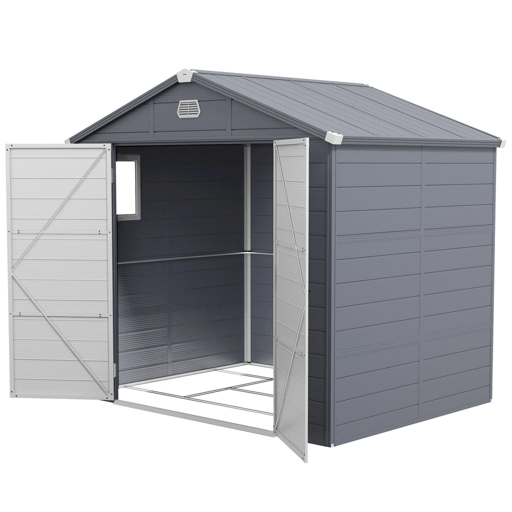 7.9ft x 6.2ft Aluminium Frame and Plastic Wall Shed, with Foundation Outsunny