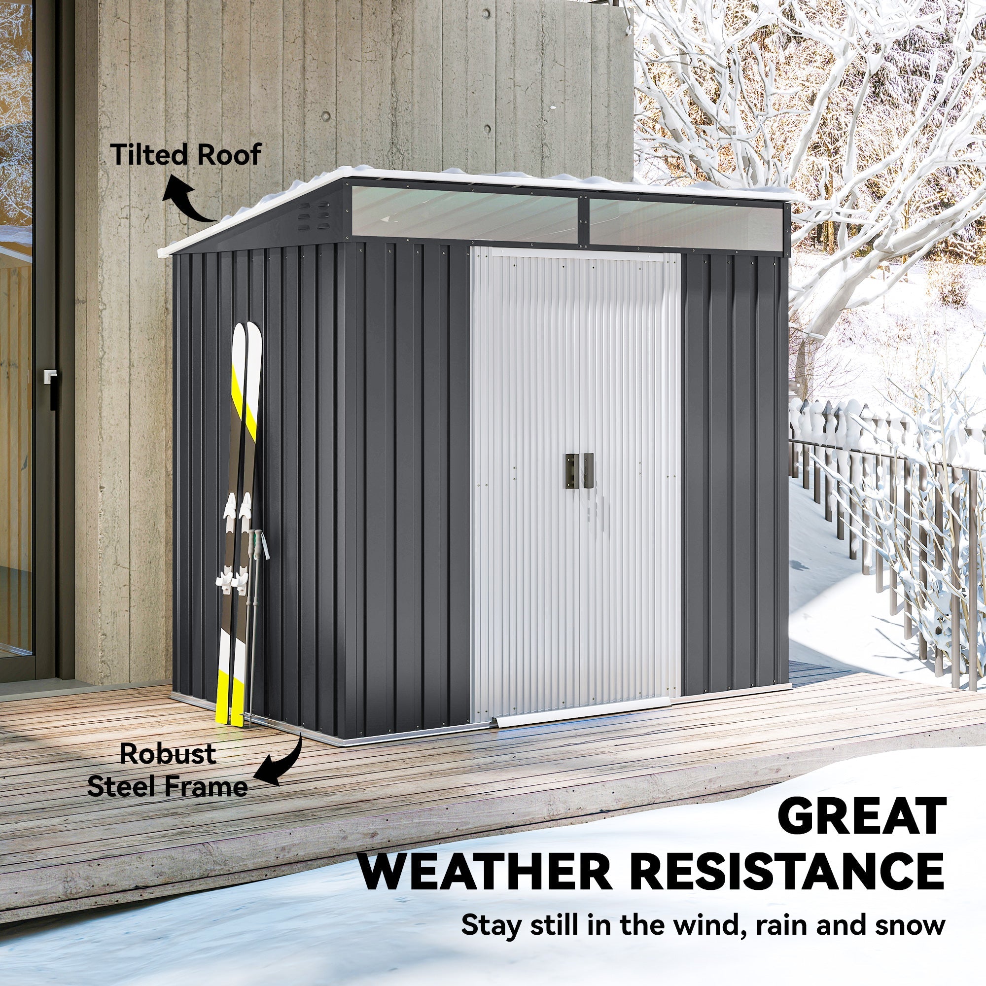 6.5 x 4FT Galvanised Metal Shed with Foundation Kit, Lockable Tool Garden Shed with Double Sliding Doors, Vents Outsunny