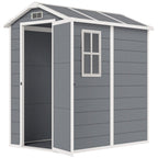 4 x 6ft Garden Shed, Plastic Shed with Floor, Window, Lockable Door and Vents, Resin Tool Shed for Outdoor Patio Storage, Zero Maintenance, Grey Outsunny