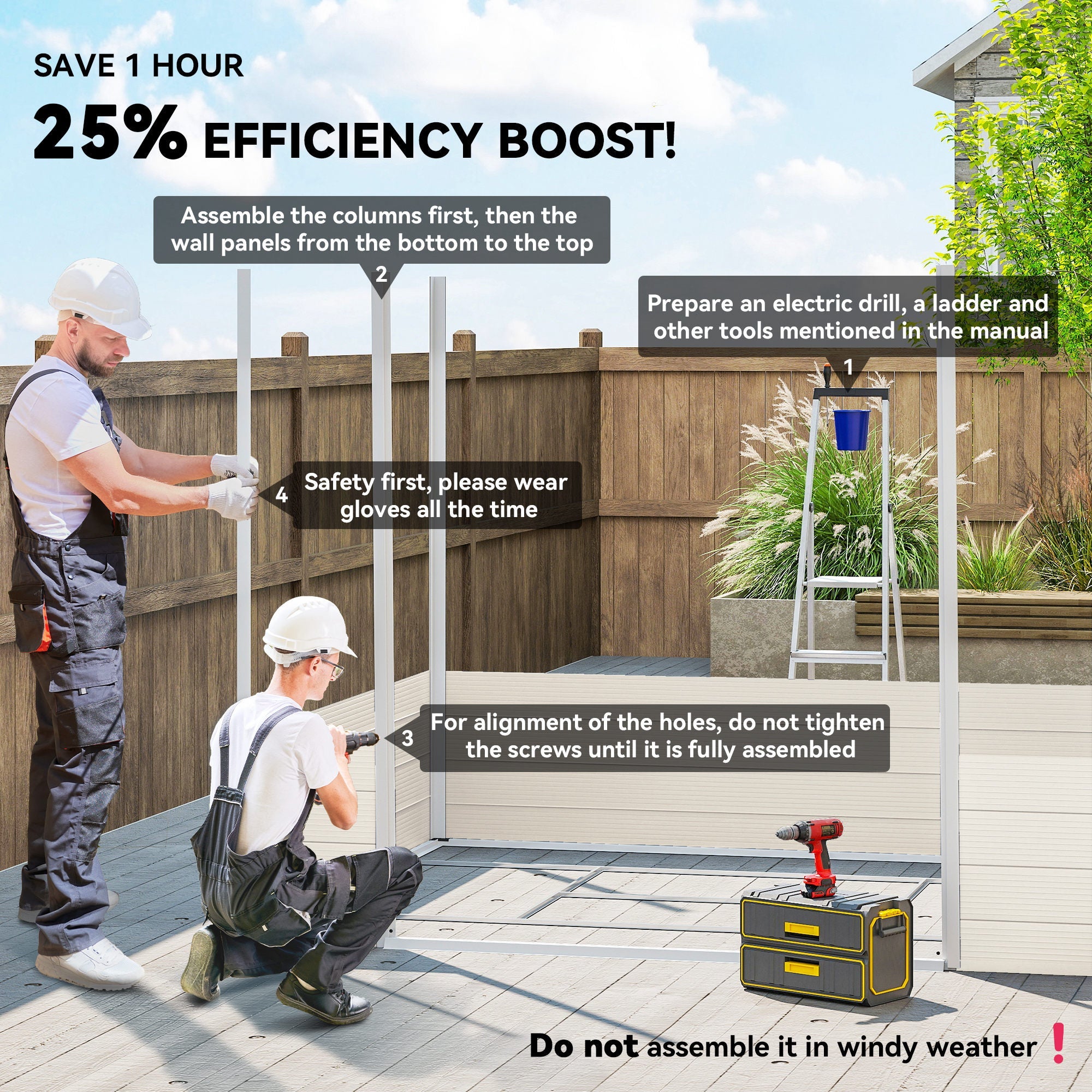 7.9ft x 6.2ft Aluminium Frame and Plastic Wall Shed, with Foundation - Cream White Outsunny