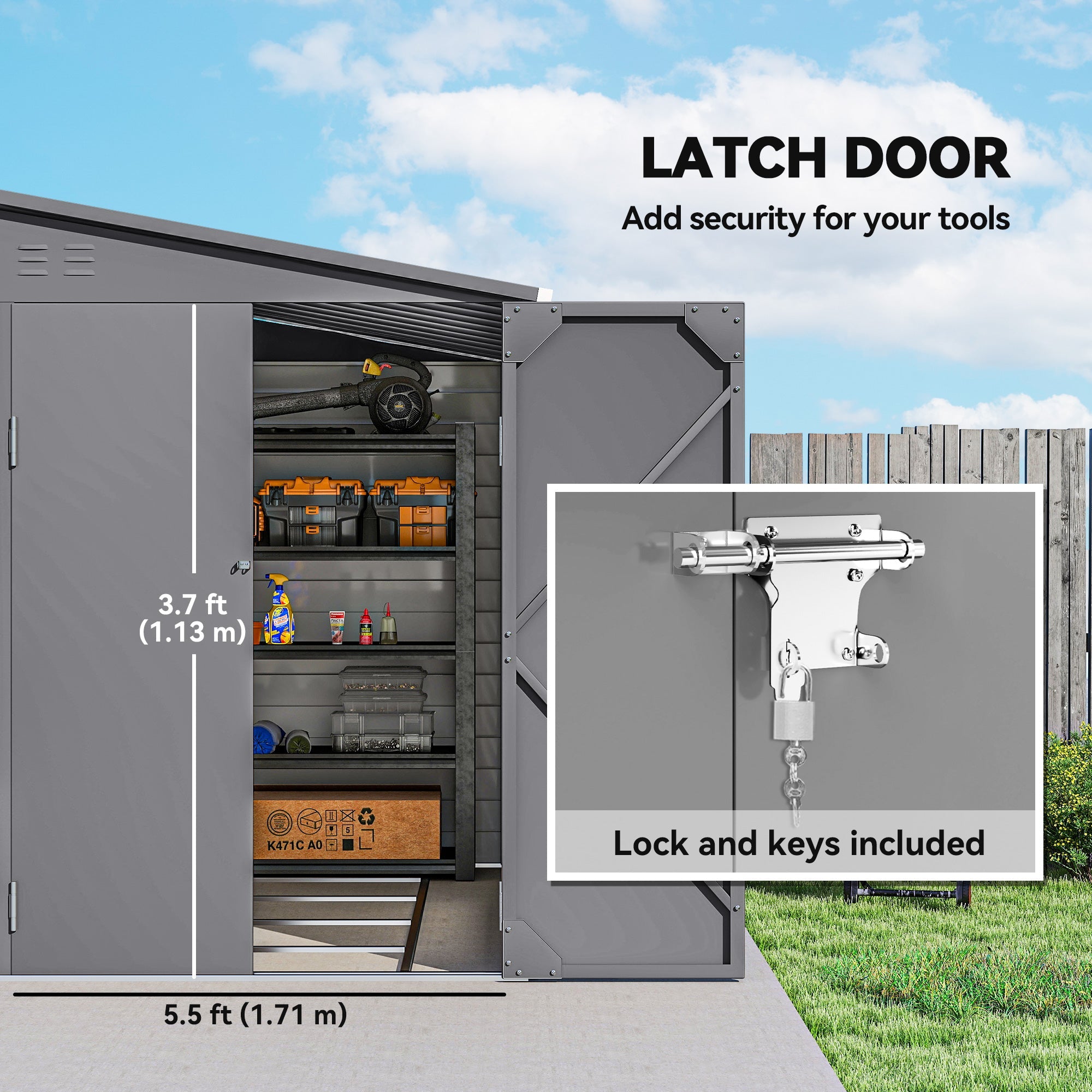 5 x 9ft Galvanised Metal Garden Shed with Foundation Kit, Outdoor Lean-to Shed, Tool Storage House with Lockable Doors, Gloves and 2 Air Vents for Patio Outsunny