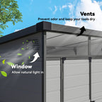 6 x 6ft Outdoor Storage Shed, Plastic Garden Shed with Windows and Air Vents, Outdoor Resin Tool Shed with Latch Doors for Garden, Deck Outsunny