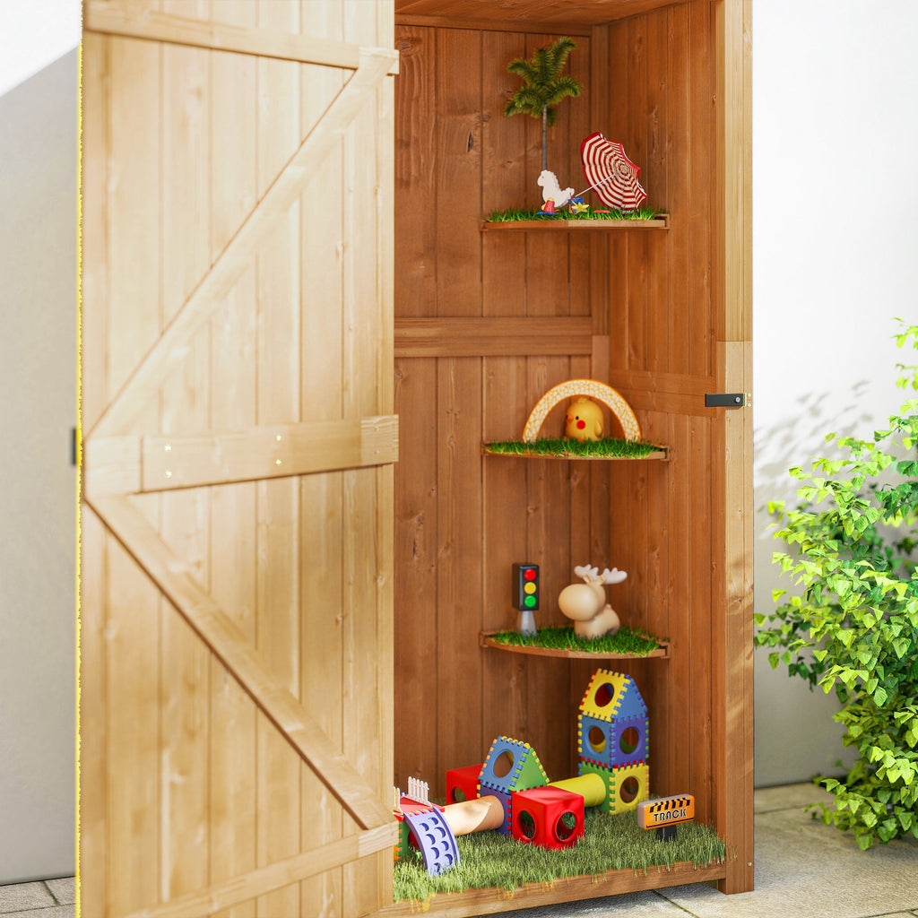 Garden Shed Wood Outdoor Garden Tool Storage Unit with 3 Detachable Shelves, 77 x 54.2 x 179cm Outsunny