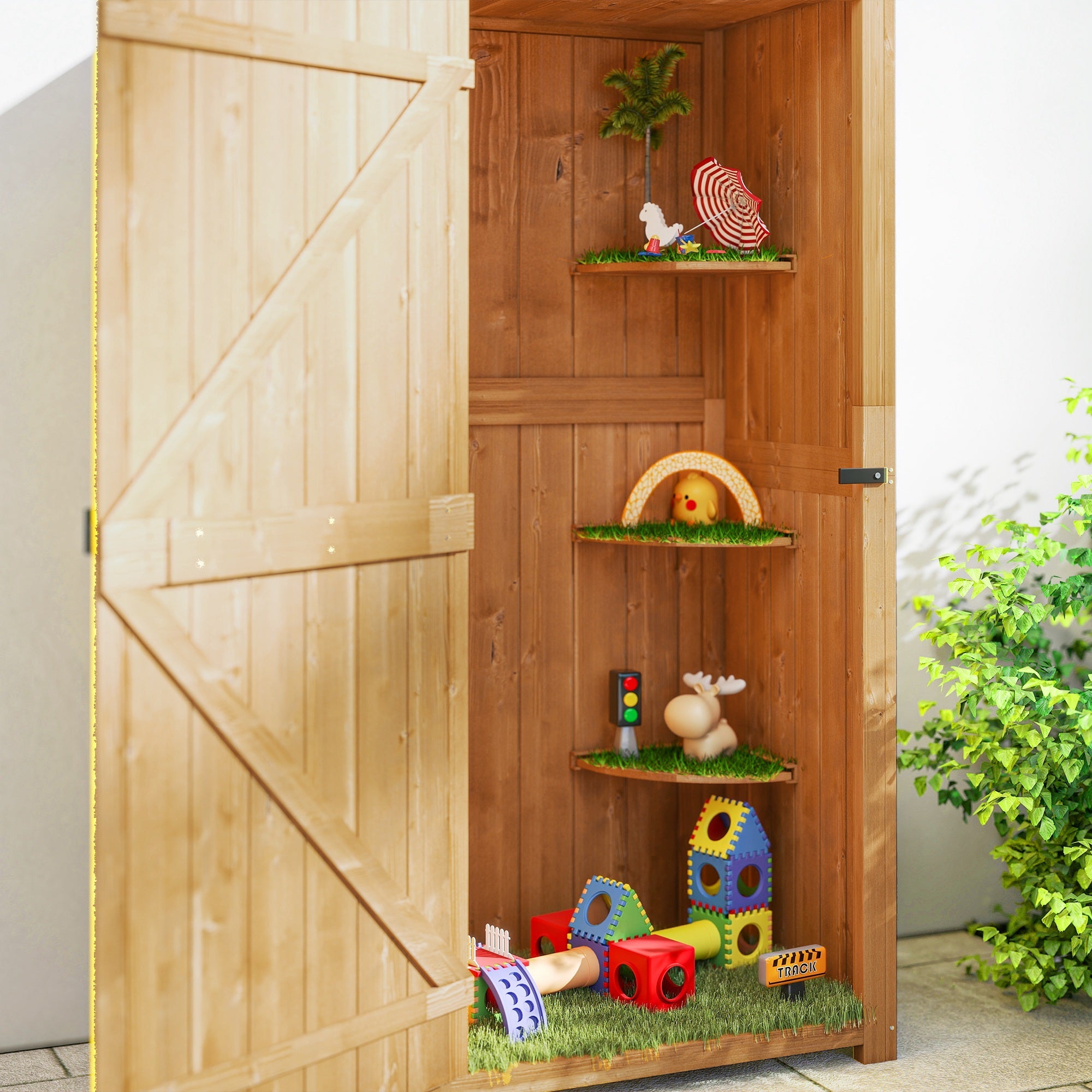 Garden Shed Wood Outdoor Garden Tool Storage Unit with 3 Detachable Shelves, 77 x 54.2 x 179cm Outsunny