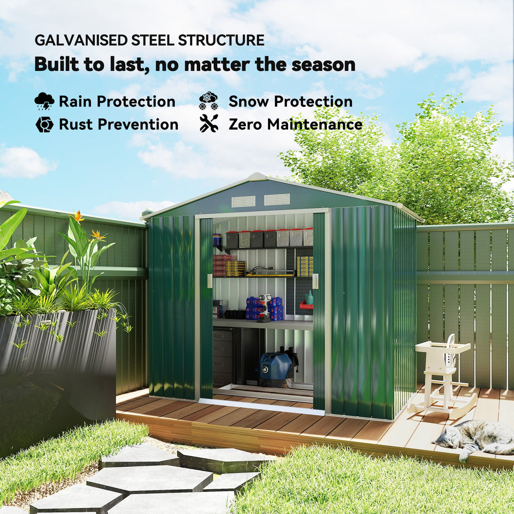 7 x 4ft Metal Garden Shed, Outdoor Storage Tool House with Ventilation Slots, Foundation Kit and Lockable Double Doors Outsunny