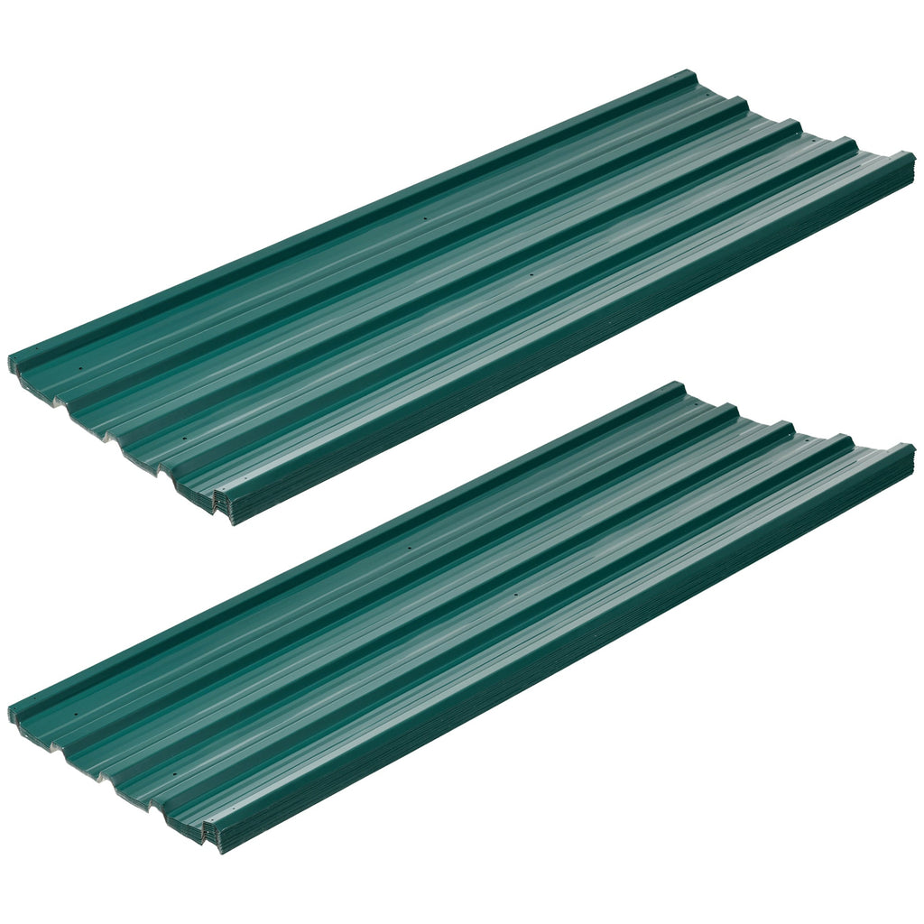 Corrugated Roofing Sheets, Pack of 24, Galvanised Metal Roofing Sheets for Greenhouse, Garage, Storage Shed, Carport, 129 x 45cm, Green Outsunny
