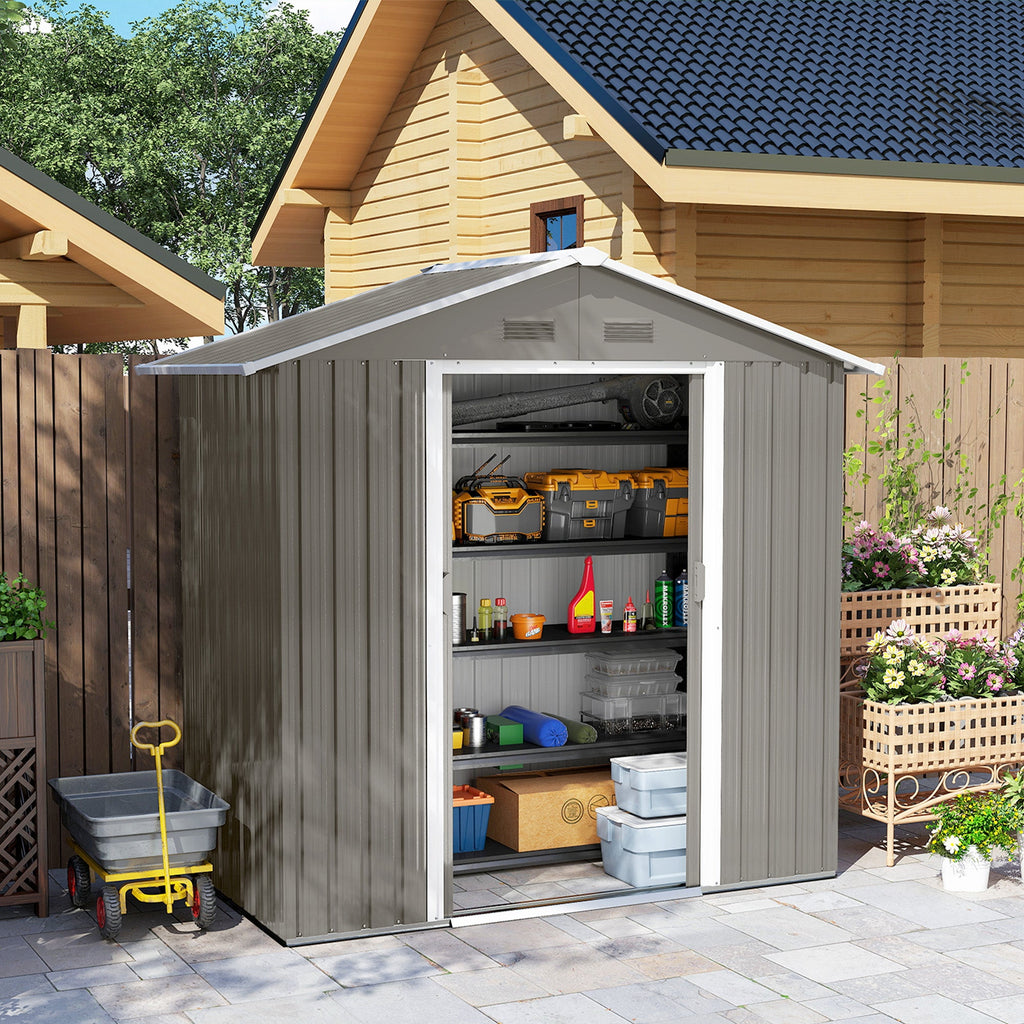 6.5ft x 3.5ft Metal Garden Storage Shed for Outdoor Tool Storage with Double Sliding Doors and 4 Vents Outsunny