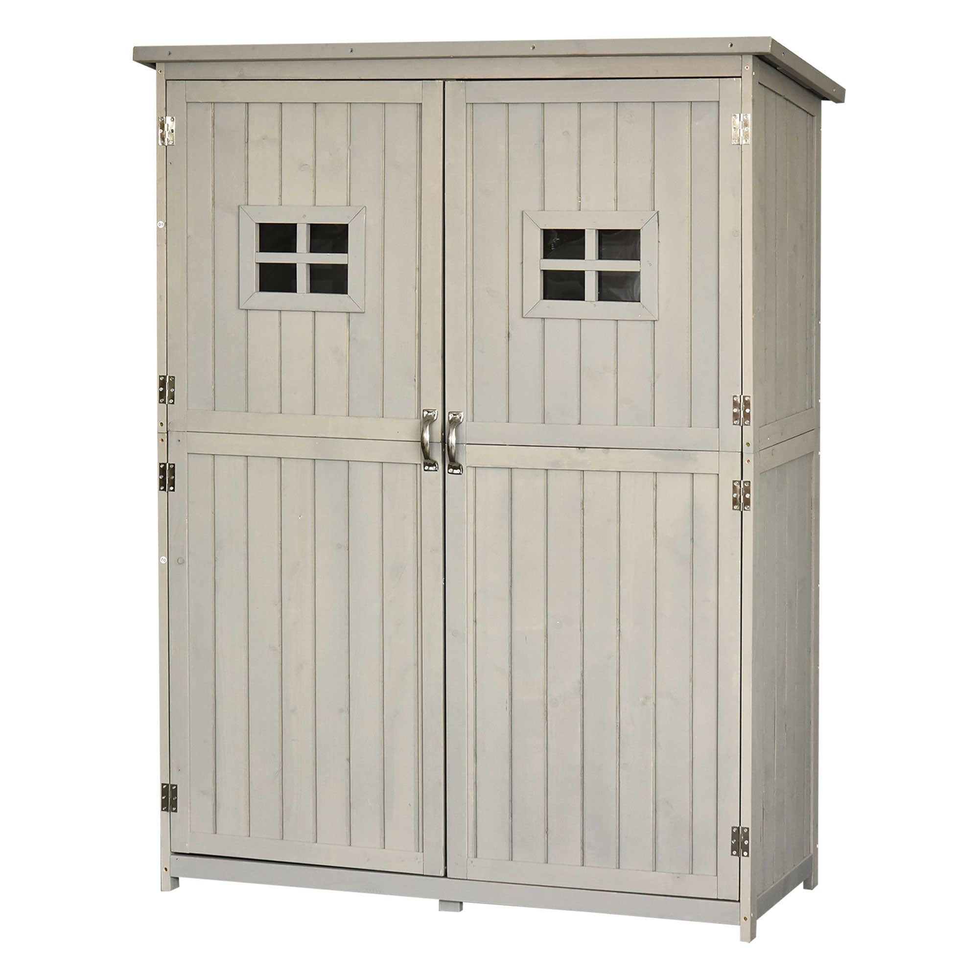 Wooden Garden Shed with Two Windows, Tool Storage Cabinet, Outdoor Double Door Organizer 127.5L x 50W x 164H cm Outsunny