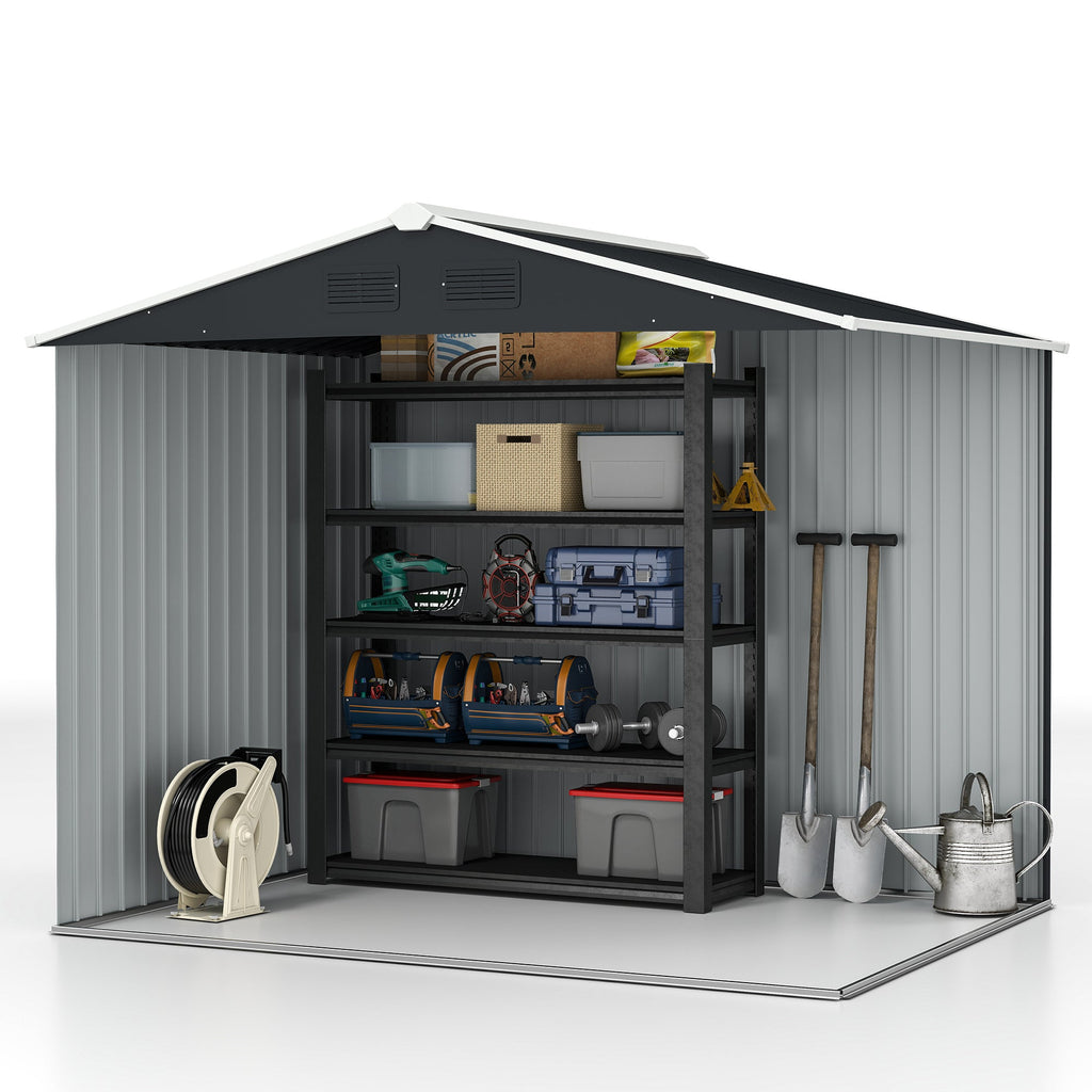 7.7 x 5.7ft Metal Garden Shed, Galvanised Outdoor Tool Storage House with Ventilation Slots and Sliding Doors Outsunny