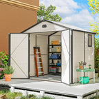 7.9ft x 6.2ft Aluminium Frame and Plastic Wall Shed, with Foundation - Cream White Outsunny