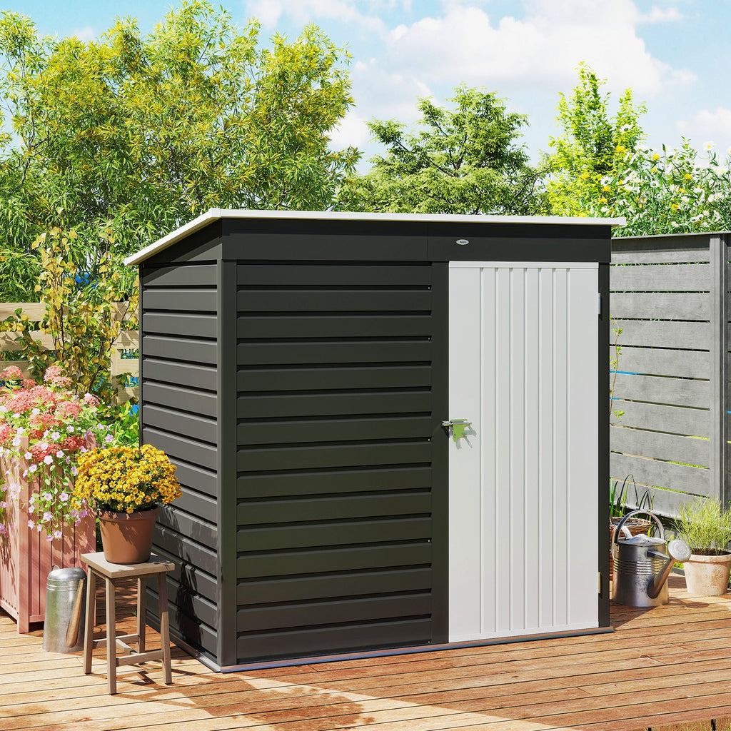 6 x 4ft Metal Garden Storage Shed, Outdoor Tool Storage Shed with Lockable Door and Gloves for Garden, Patio, Dark Grey Outsunny