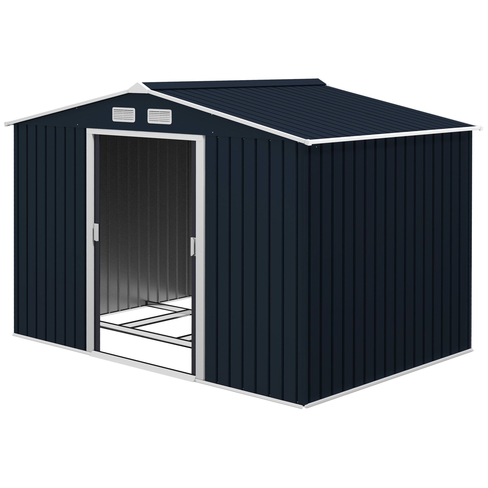 9 x 6ft Metal Bicycle Shed, Outdoor Storage Tool House with Ventilation Slots, Foundation Kit and Lockable Double Doors Outsunny