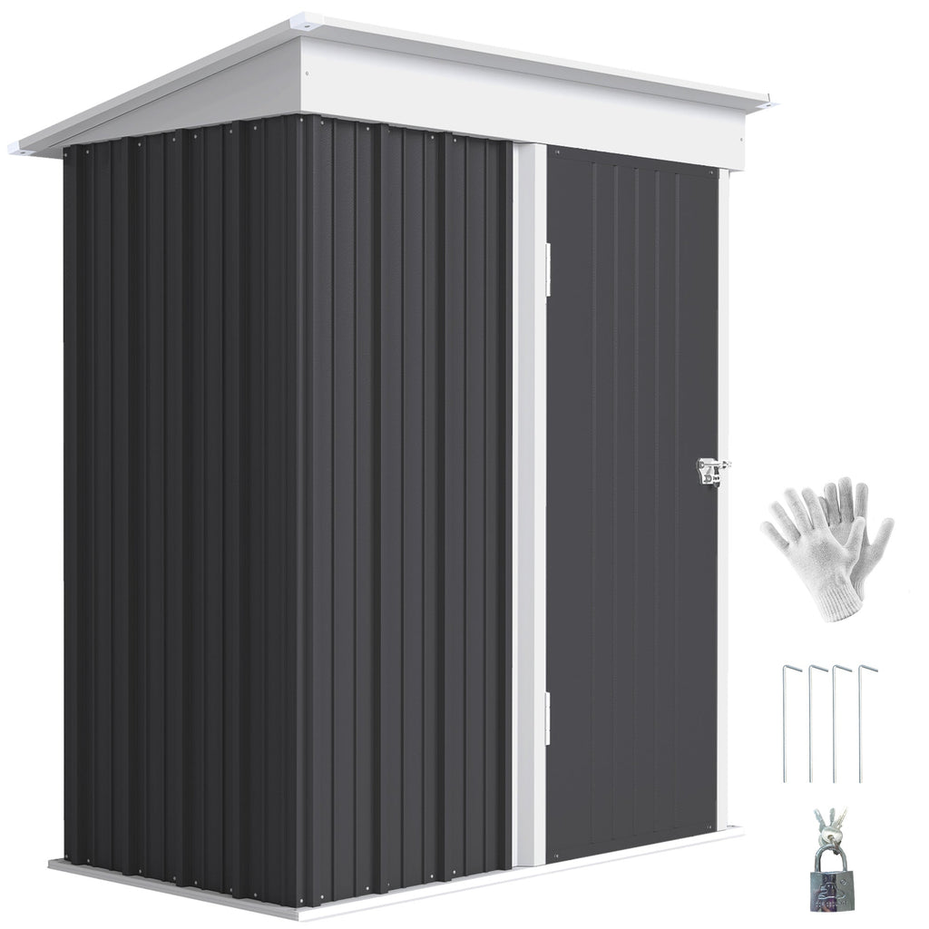 Metal Garden Shed, Outdoor Lean-to Shed for Tool Motor Bike, with Adjustable Shelf, Lock, Gloves, 5'x3'x6' Outsunny