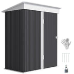 Metal Garden Shed, Outdoor Lean-to Shed for Tool Motor Bike, with Adjustable Shelf, Lock, Gloves, 5'x3'x6' Outsunny