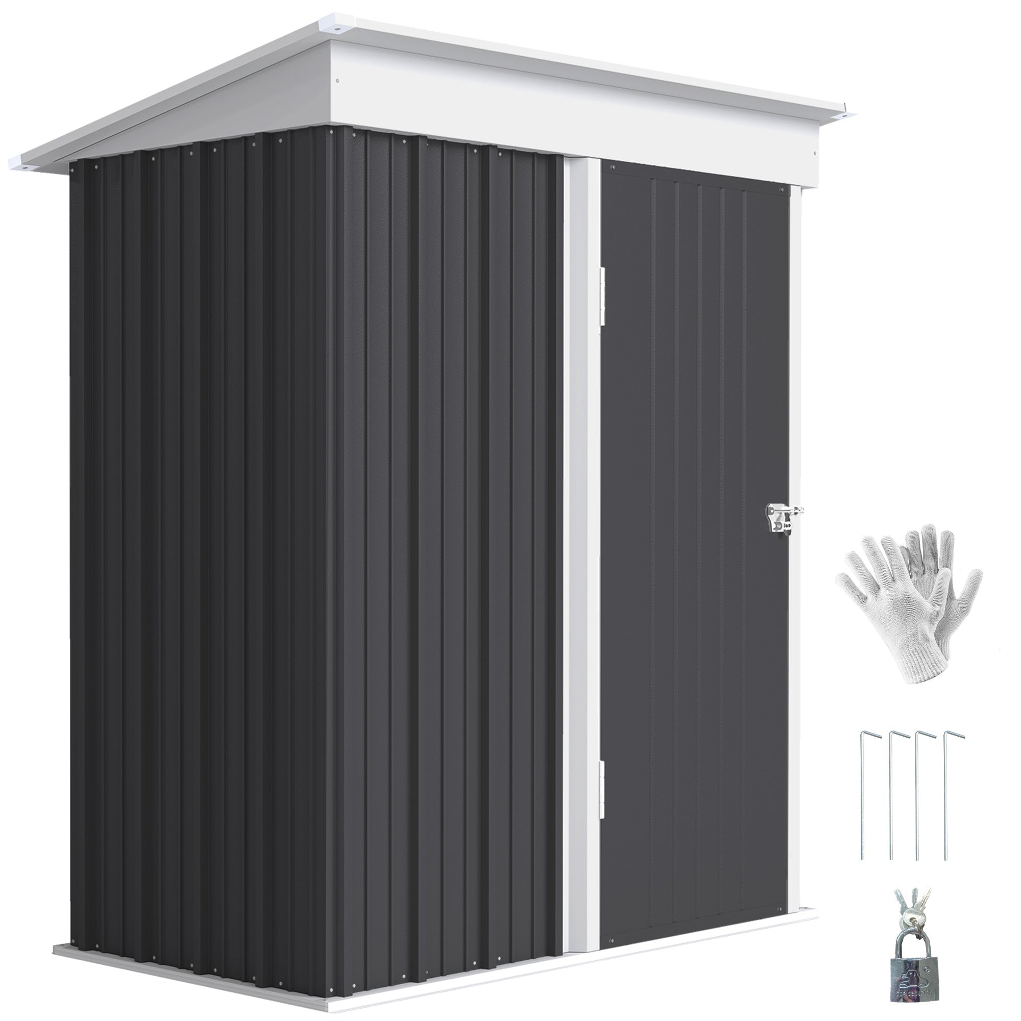Metal Garden Shed, Outdoor Lean-to Shed for Tool Motor Bike, with Adjustable Shelf, Lock, Gloves, 5'x3'x6' Outsunny