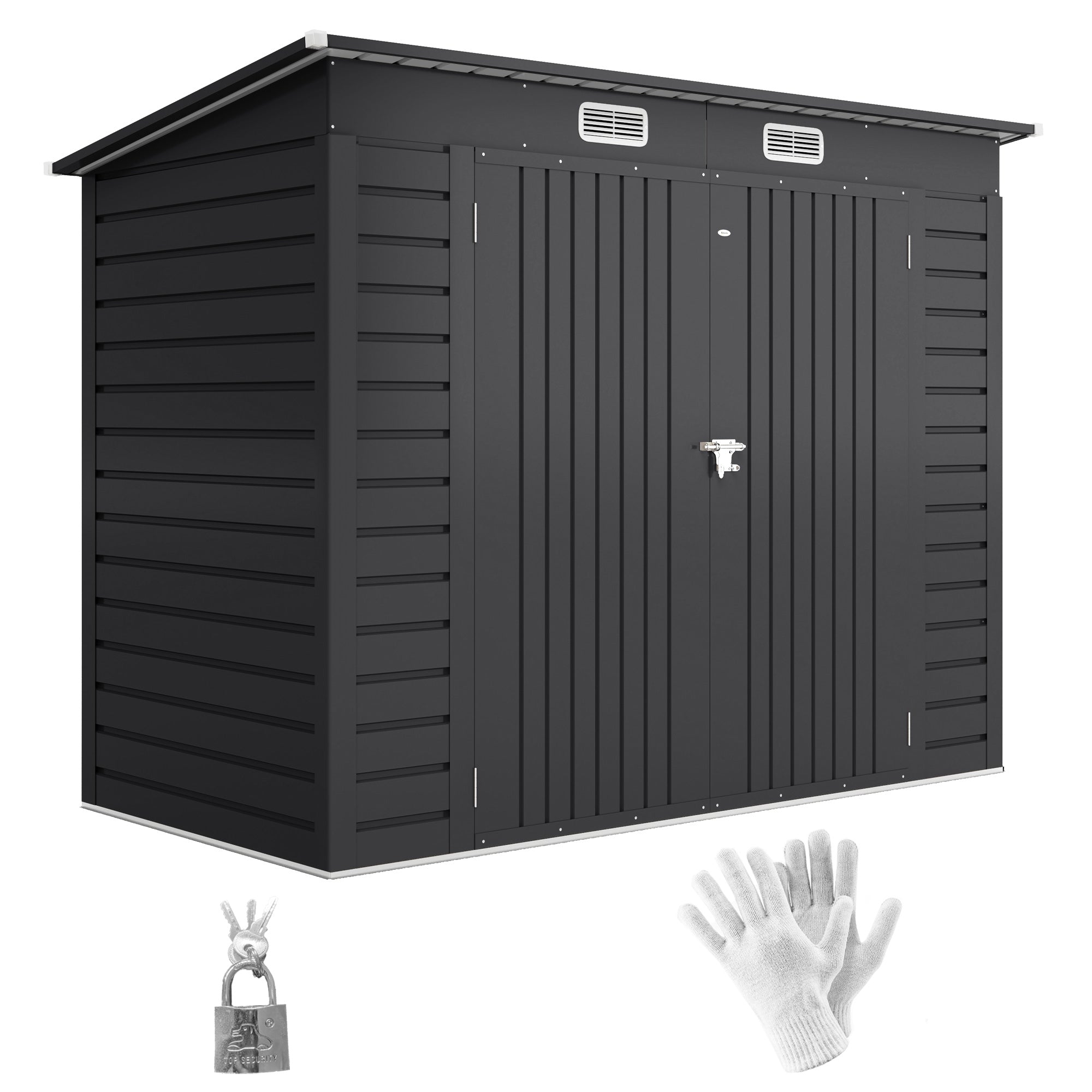 3.7 x 7.9ft Galvanised Steel Shed, with Latched Door and Padlock