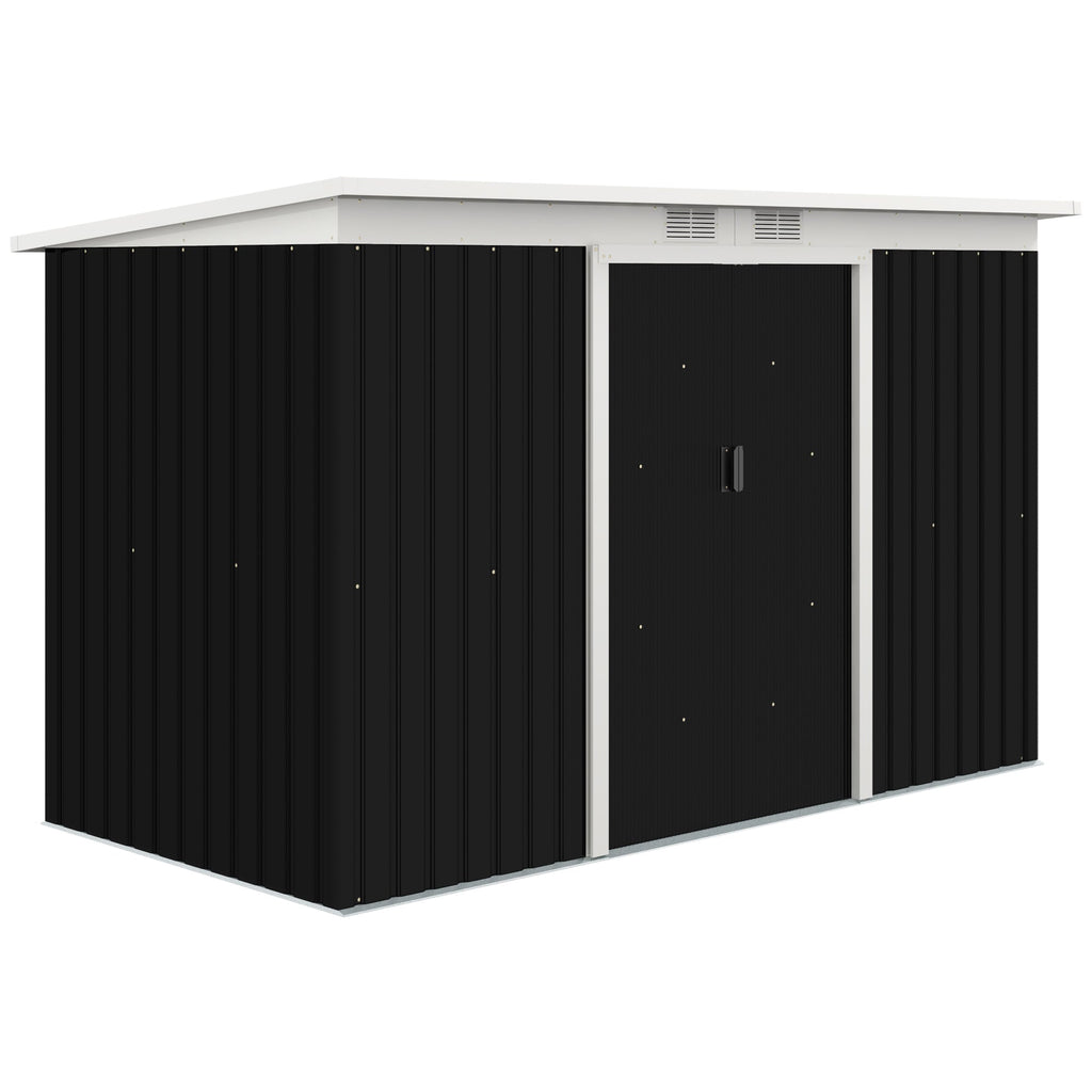 9ft x 4ft Metal Garden Shed, Outdoor Tool House with Foundation Kit, Ventilations and Double Doors Outsunny
