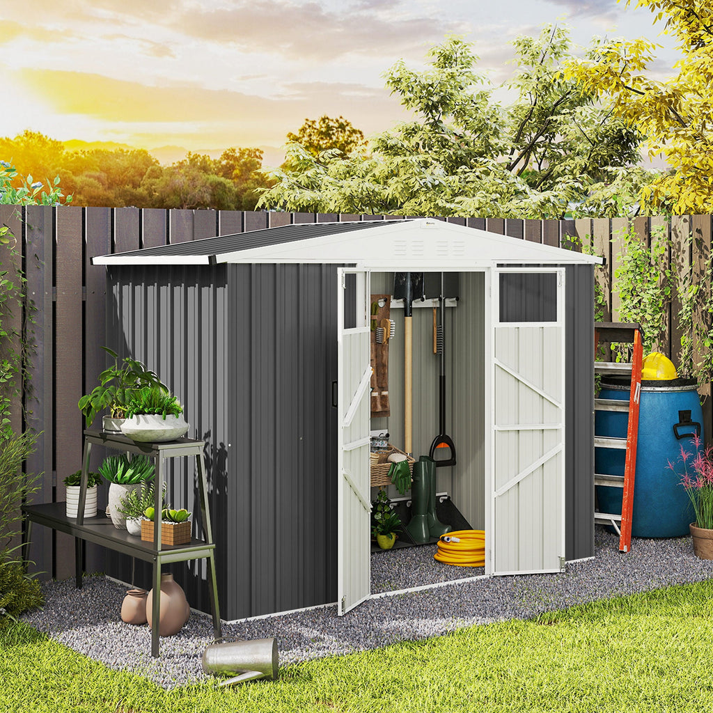 8 x 4 ft Metal Garden Shed, Garden Storage Shed with Window, 4 Vents and Lockable Door, Waterproof Galvanised Steel Tool Storage Cabinet Outsunny