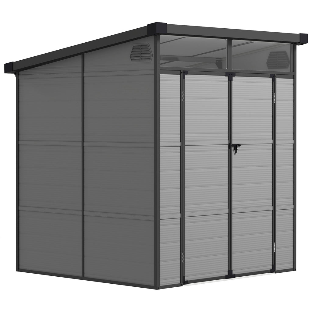 6 x 6ft Outdoor Storage Shed, Plastic Garden Shed with Windows and Air Vents, Outdoor Resin Tool Shed with Latch Doors for Garden, Deck Outsunny
