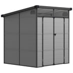 6 x 6ft Outdoor Storage Shed, Plastic Garden Shed with Windows and Air Vents, Outdoor Resin Tool Shed with Latch Doors for Garden, Deck Outsunny