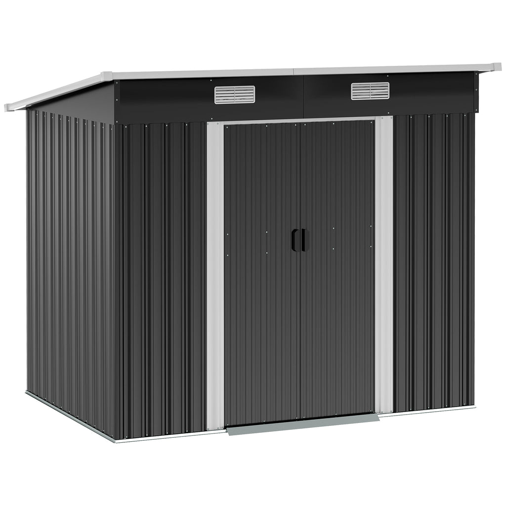 7 x 4ft Outdoor Storage Shed with Foundation Kit, Lean to Metal Garden Shed for Log, Rubbish Bin, Tool, Lawnmower, Bike, Patio and Lawn Use Outsunny