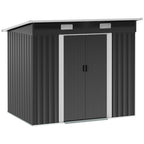 7 x 4ft Outdoor Storage Shed with Foundation Kit, Lean to Metal Garden Shed for Log, Rubbish Bin, Tool, Lawnmower, Bike, Patio and Lawn Use Outsunny